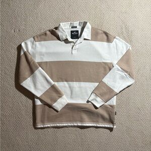 Hollister Men's Striped Shirt - White and Tan